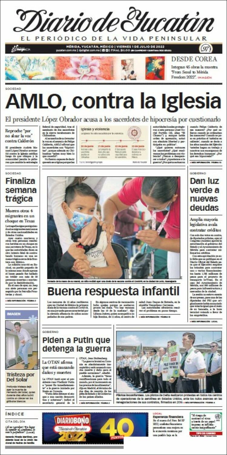 Portada de Diario de Yucatán (Mexique)