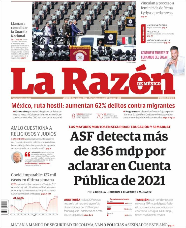 Portada de La Razón (Mexique)