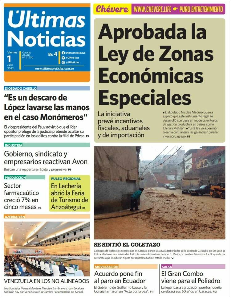 Portada de Últimas Noticias (Venezuela)