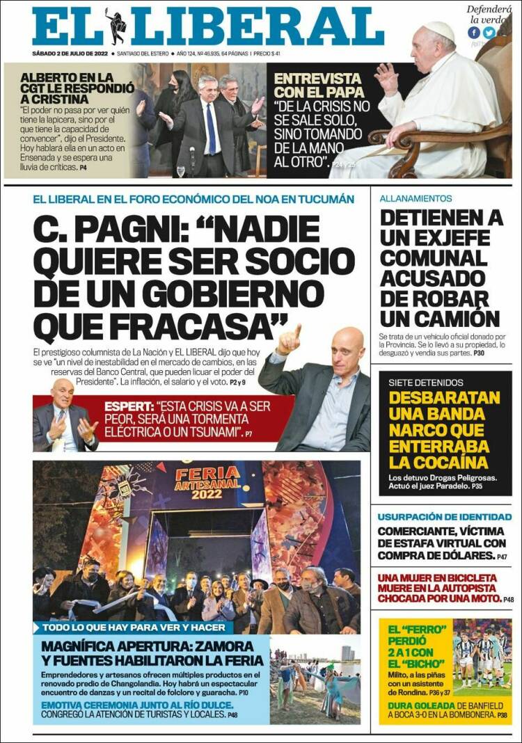 Portada de Diario El Liberal (Argentina)