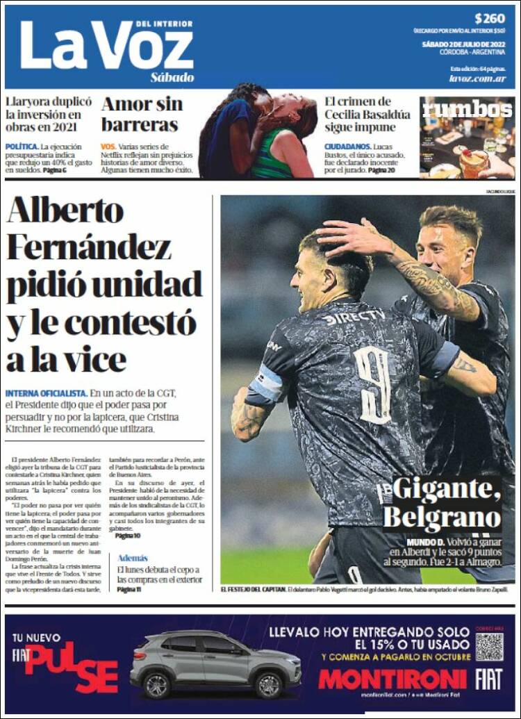 Portada de La Voz del Interior (Argentina)