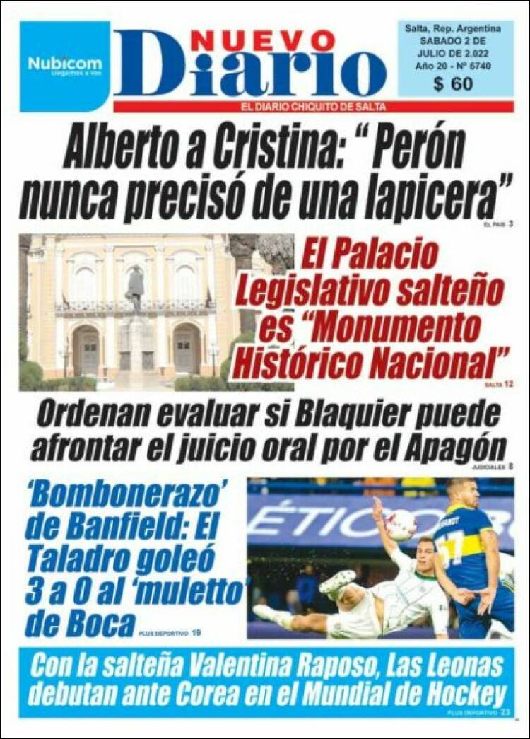 Portada de Nuevo Diario de Salta (Argentina)