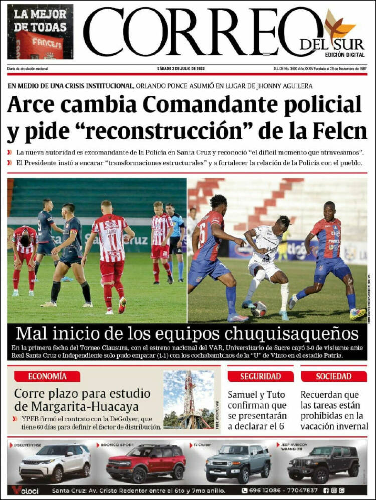 Portada de Correo Sur (Bolivia)