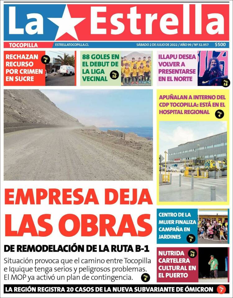Portada de La Estrella de Tocopilla (Chile)