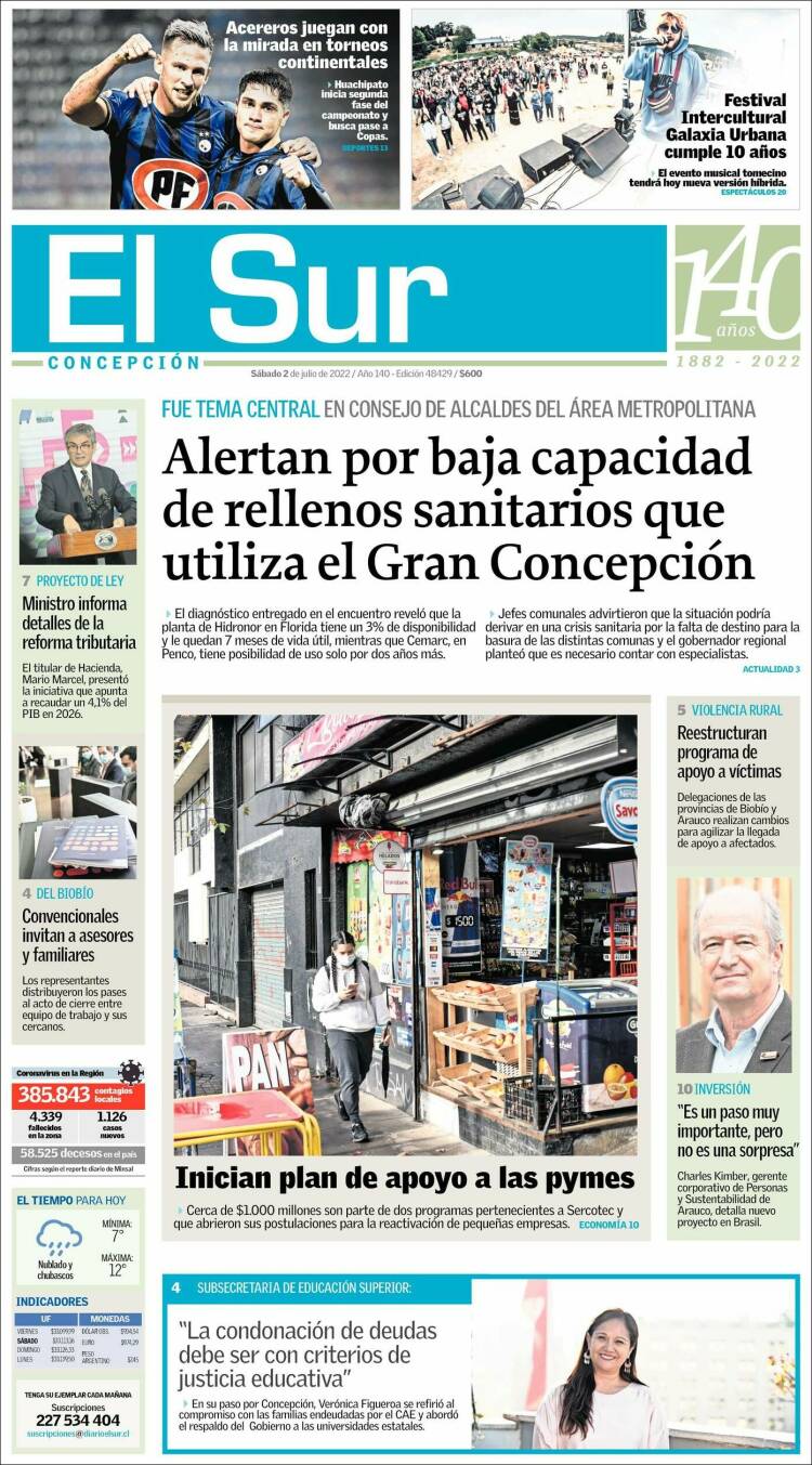 Portada de El Sur (Chile)