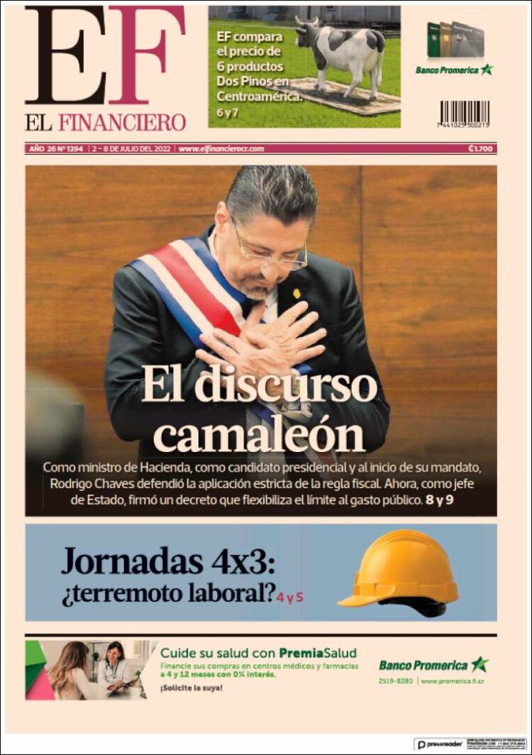 Portada de El Financiero (Costa Rica)