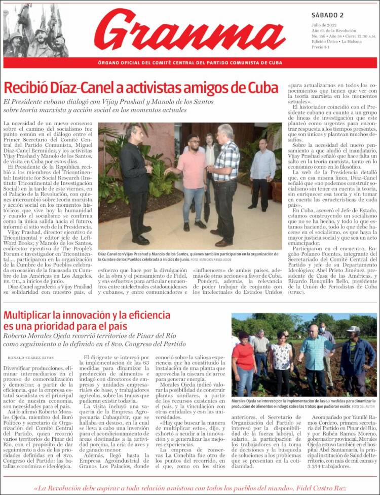 Portada de Granma (Cuba)