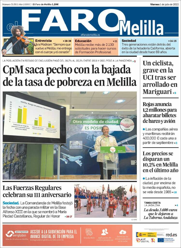 Portada de El Faro de Melilla (Espa&ntilde;a)