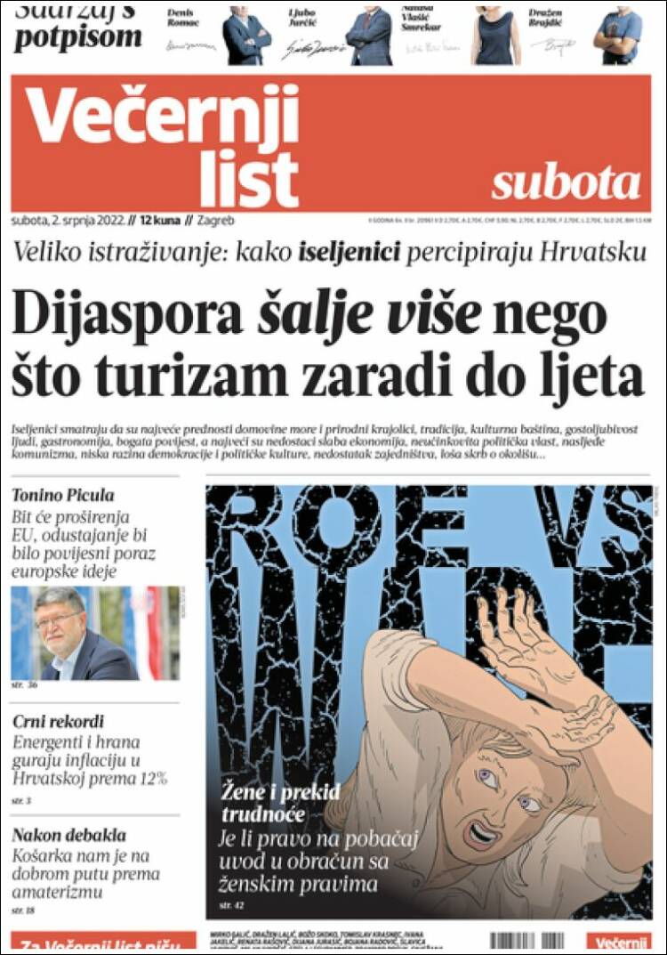 Portada de Večernji (Croacia)