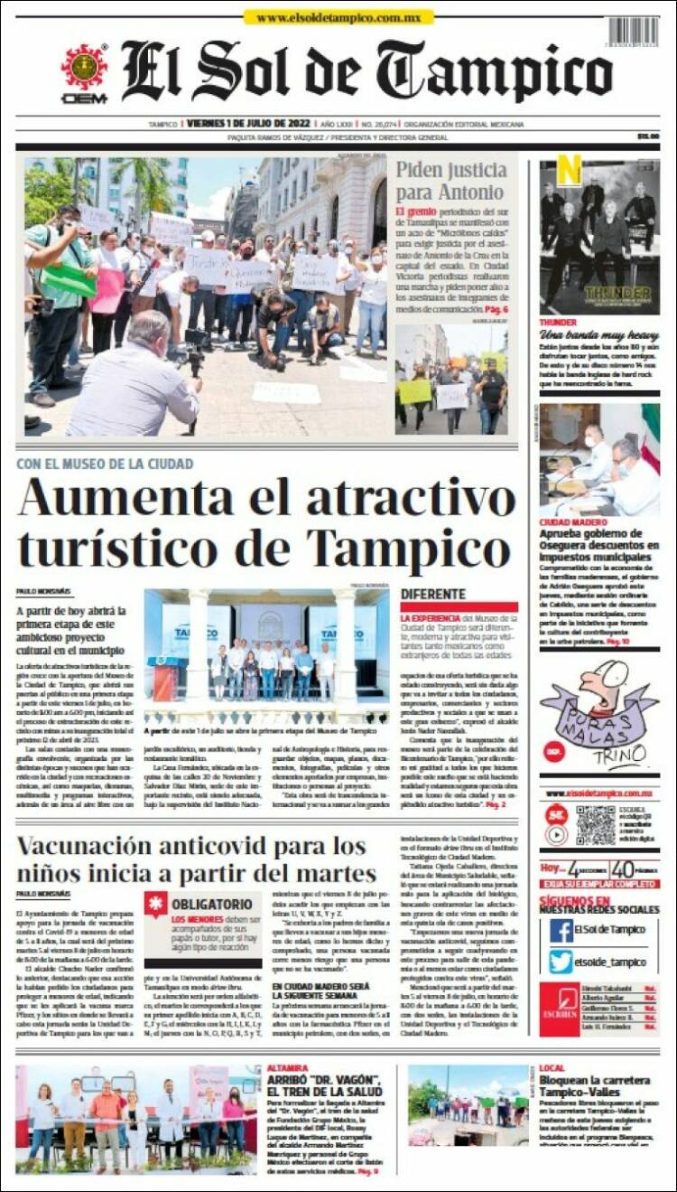 Portada de El Sol de Tampico (M&eacute;xico)