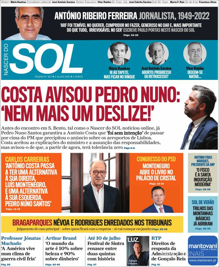 Portada de Jornal Sol (Portugal)