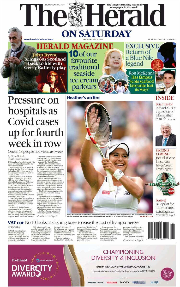 Portada de The Herald (Reino Unido)