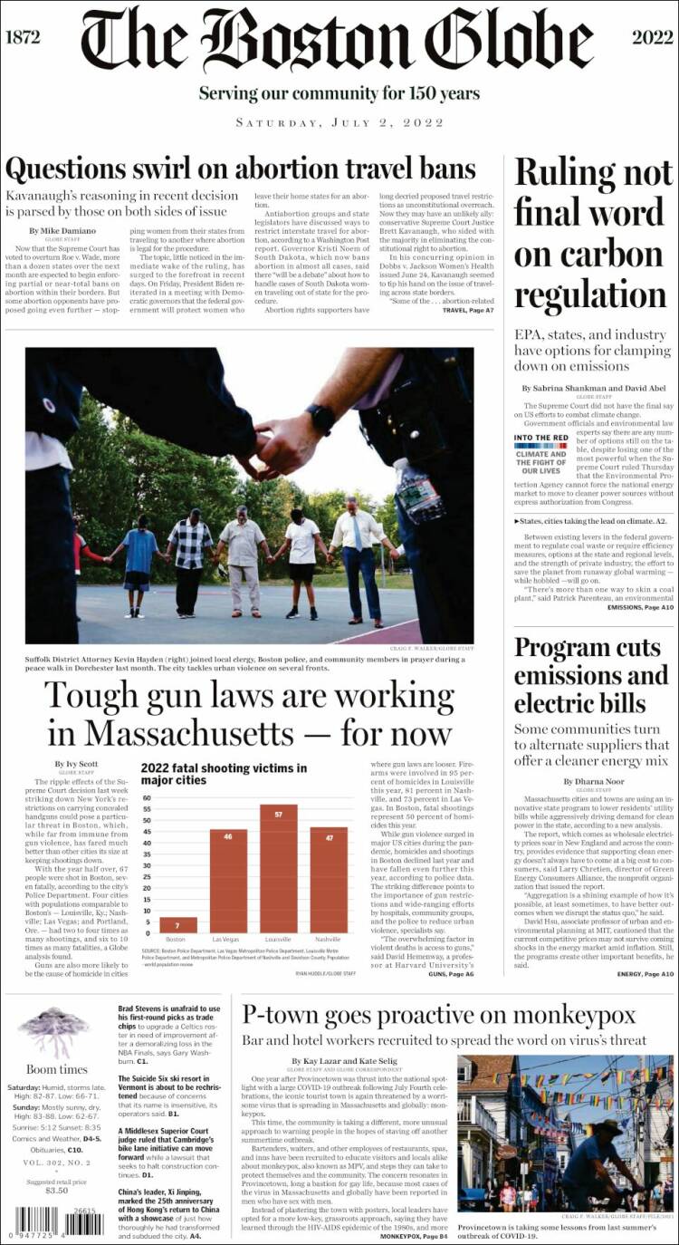 Portada de Boston Globe (USA)