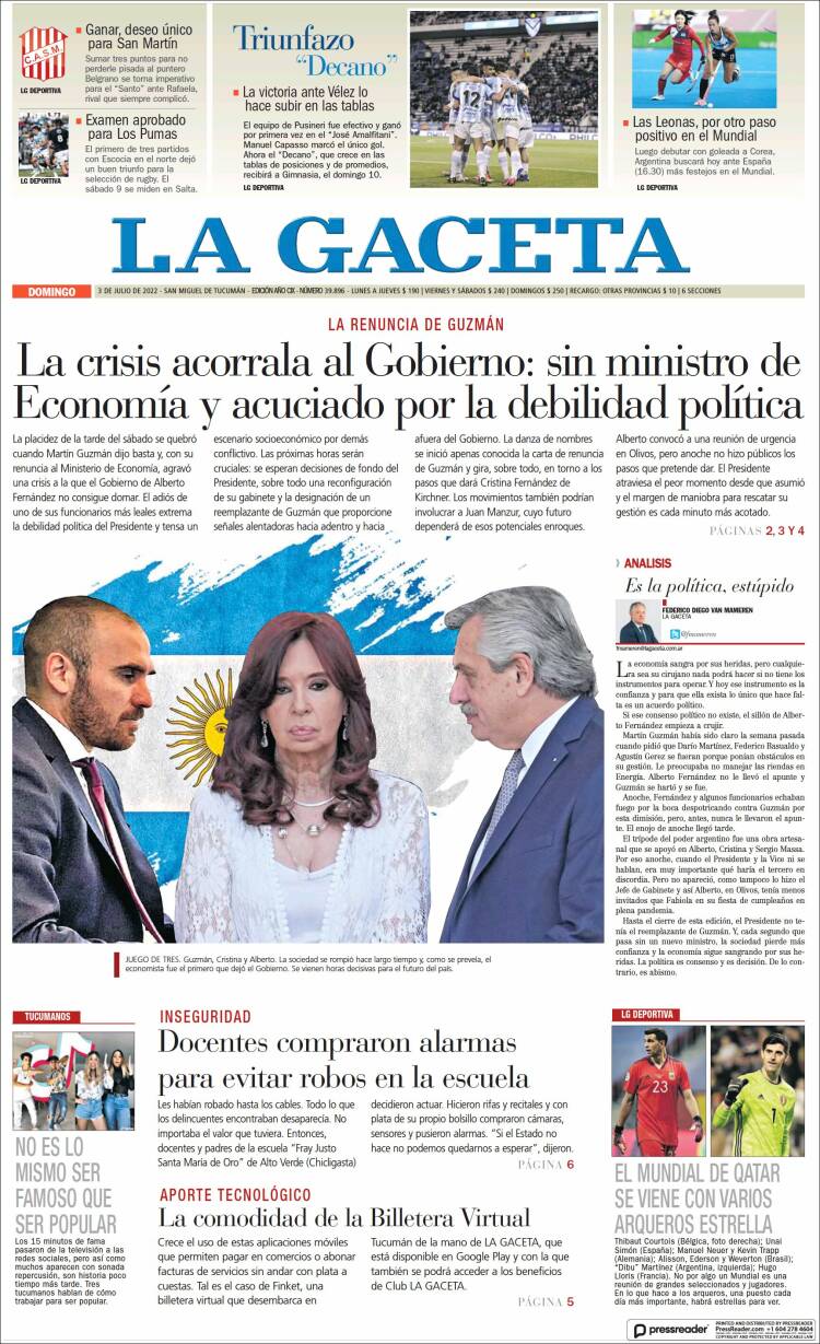 Portada de La Gaceta (Argentina)
