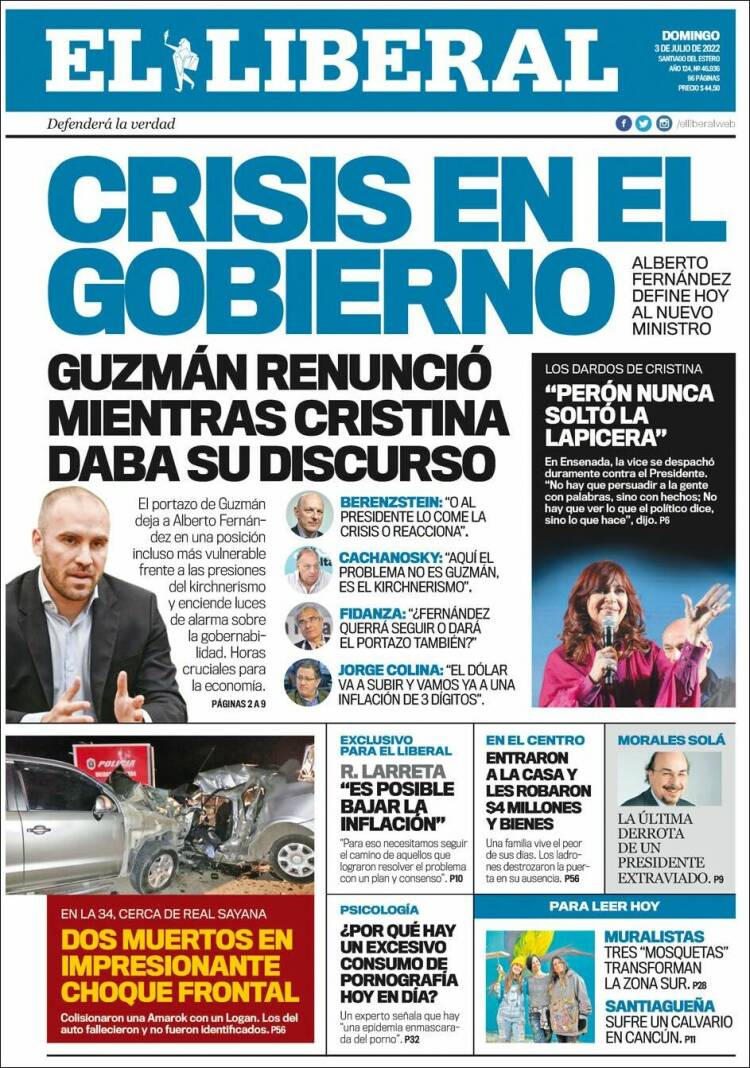 Portada de Diario El Liberal (Argentina)