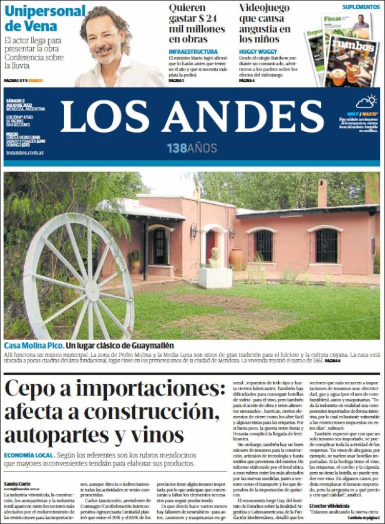 Portada de Los Andes - Mendoza (Argentina)
