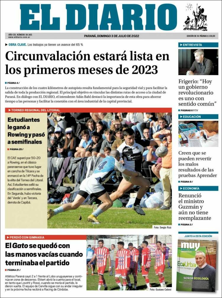 Portada de El Diario de Paraná (Argentina)