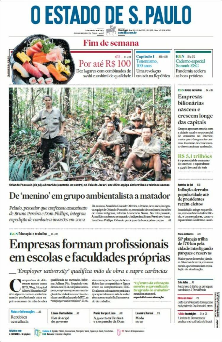 Portada de O Estado de São Paulo (Brasil)