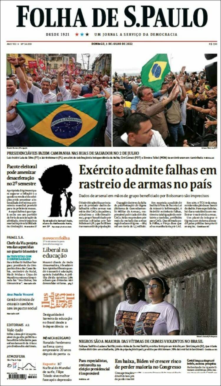 Portada de Folha de São Paulo (Brasil)