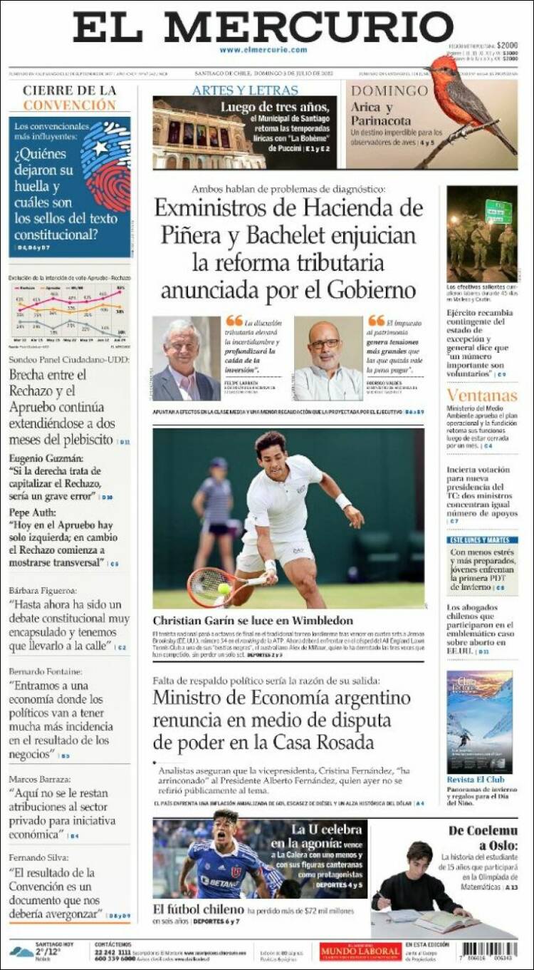 Portada de El Mercurio (Chile)