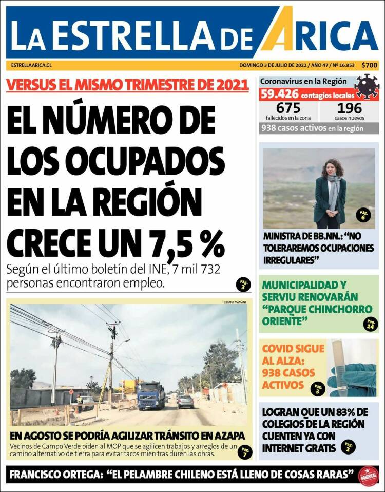 Portada de La Estrella de Arica (Chile)