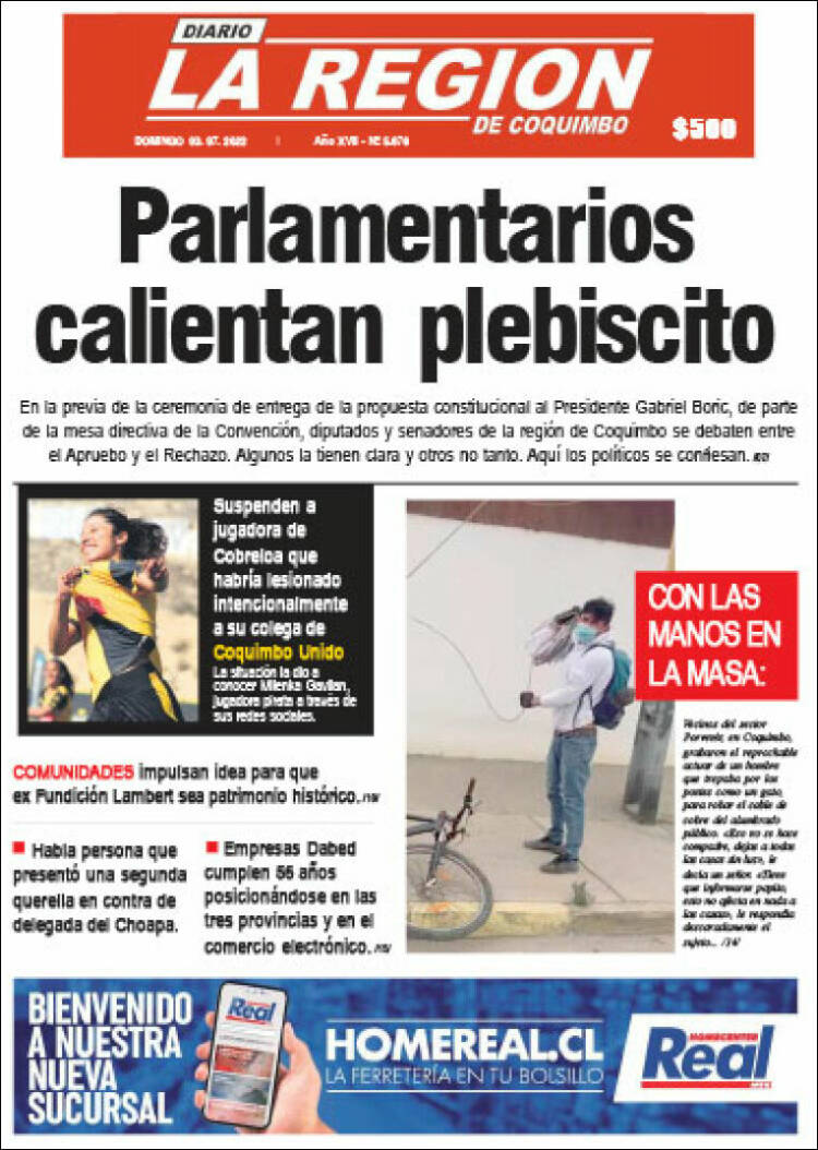Portada de Diario La Región de Coquimbo (Chile)