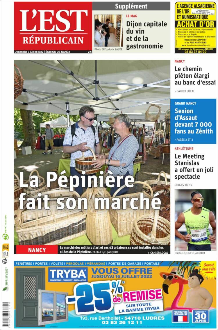 Portada de L'Est Republicain (Francia)