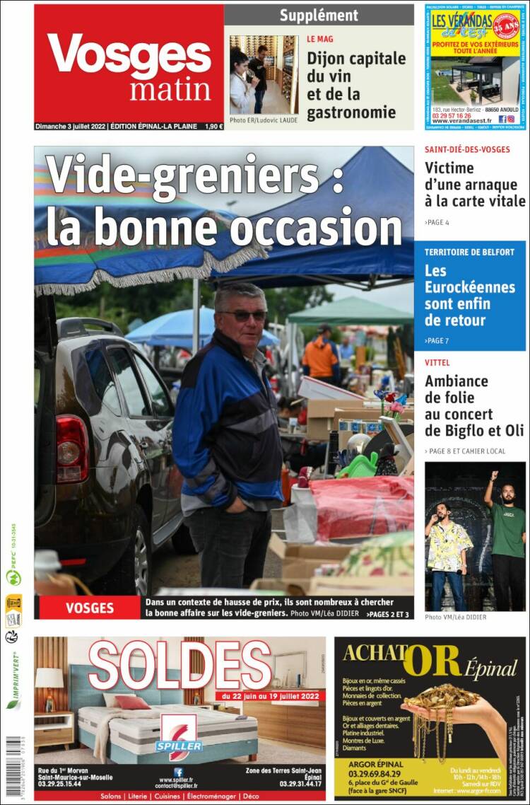 Portada de Vosges Matin (Francia)