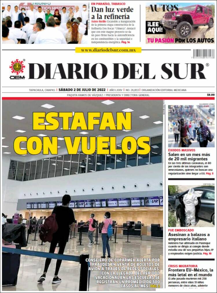 Portada de El Diario del Sur (M&eacute;xico)