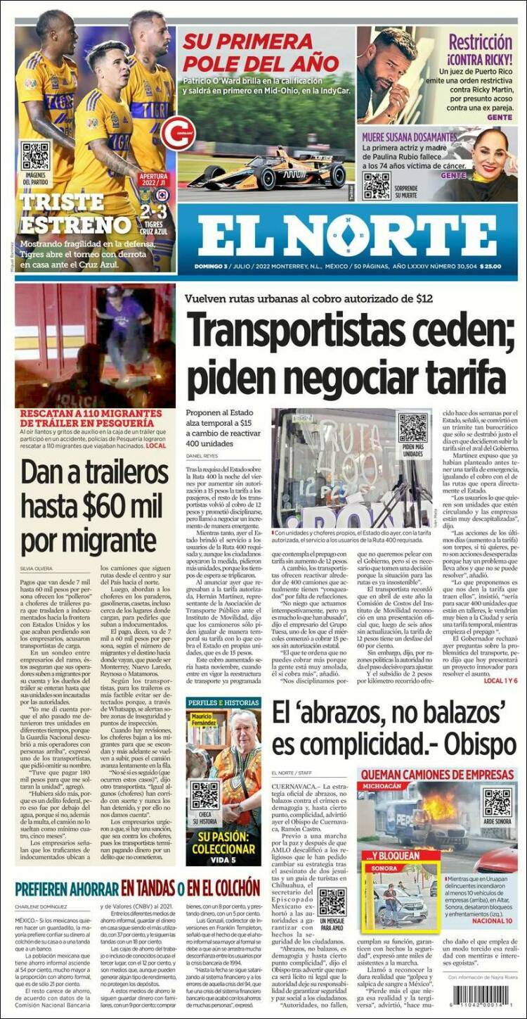 Portada de El Norte (M&eacute;xico)