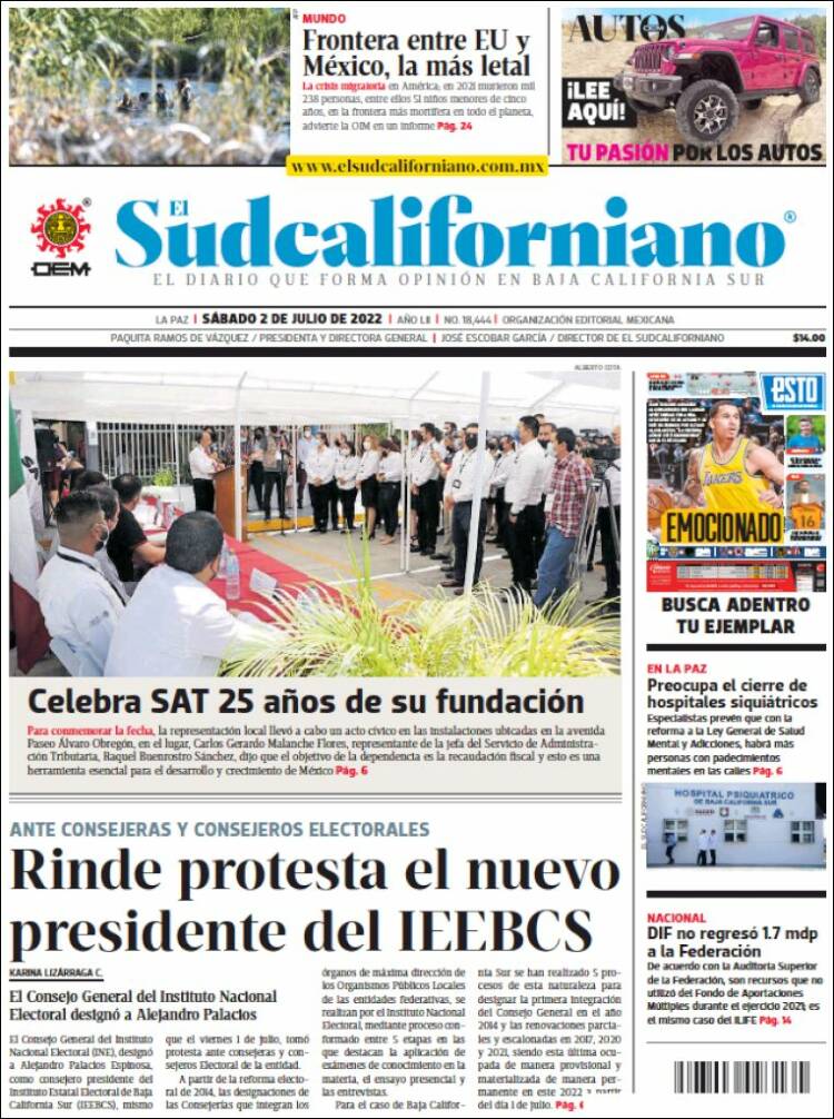 Portada de El Sudcaliforniano (M&eacute;xico)