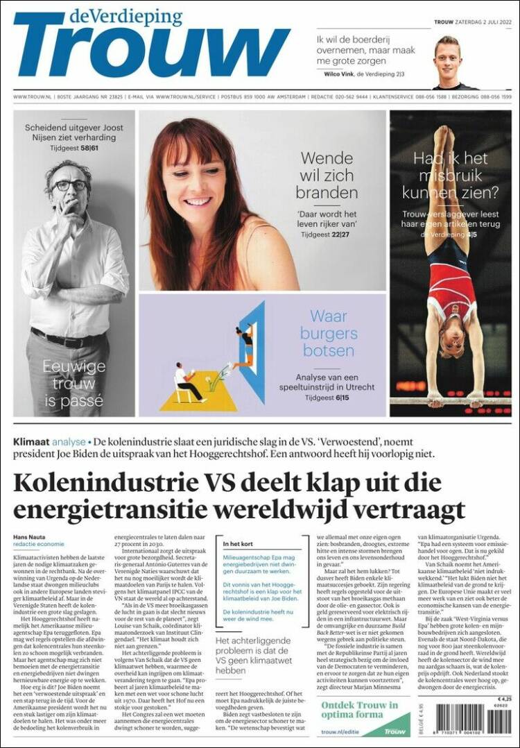 Portada de Trouw (Pa&iacute;ses Bajos)