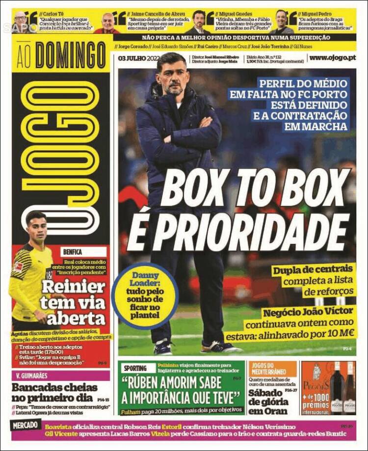 Portada de O Jogo (Portugal)
