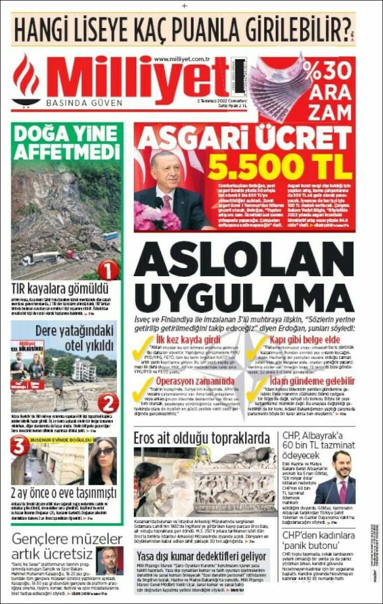 Portada de Milliyet (Turqu&iacute;a)