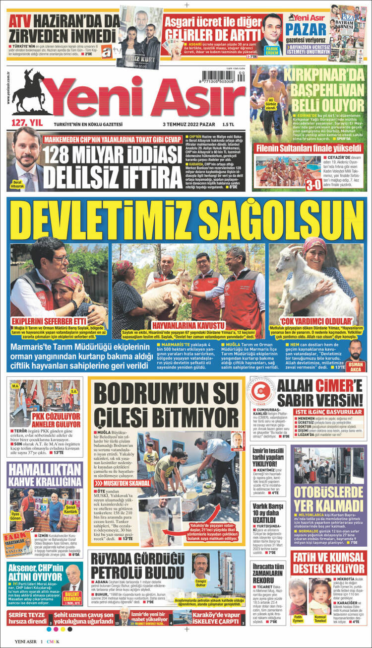 Portada de Yeni Asır (Turqu&iacute;a)