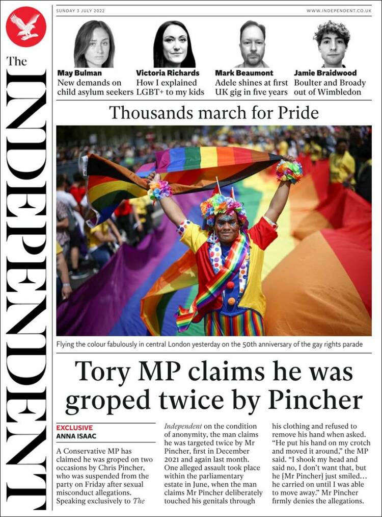 Portada de The Independent (Reino Unido)