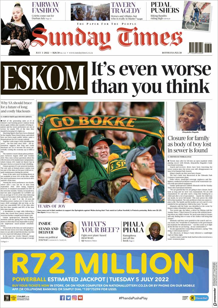 Portada de The Times (Sud&aacute;frica)