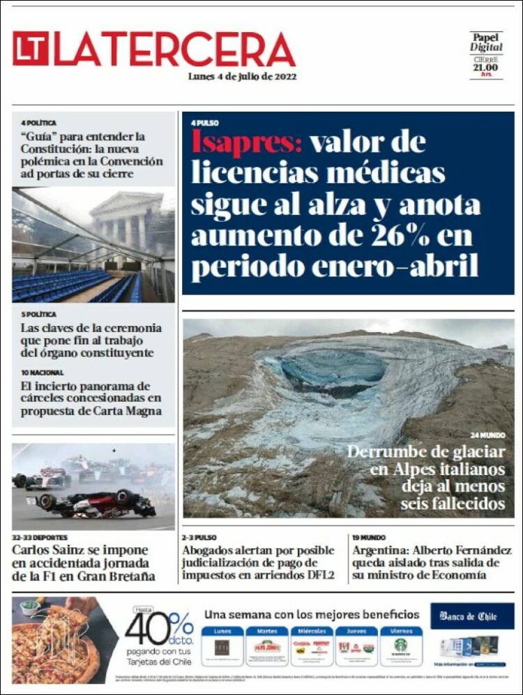 Portada de La Tercera (Chile)