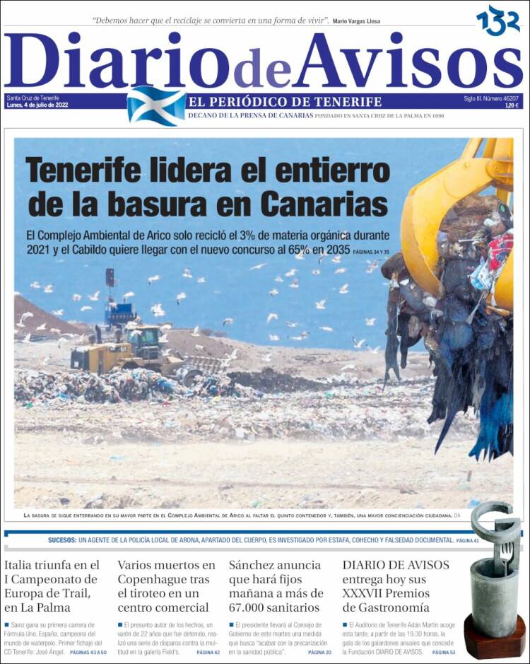 Portada de Diarios de Avisos (España)