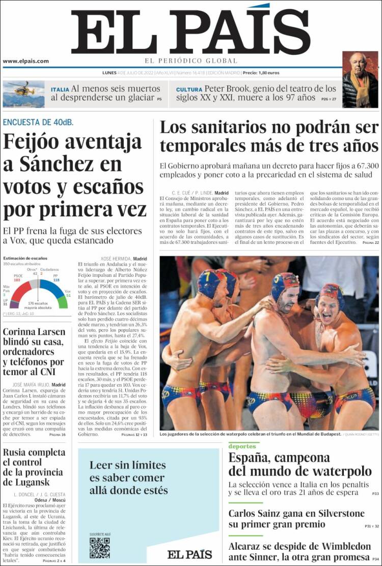 Portada de El País (España)