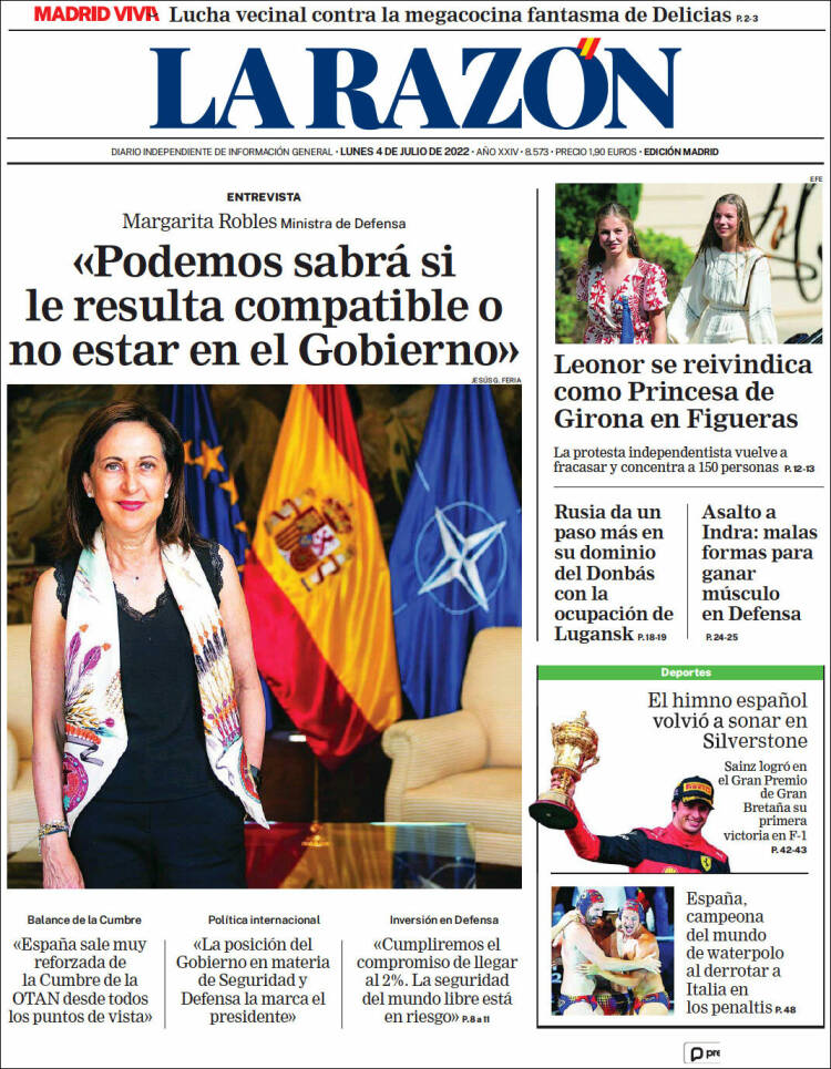 Portada de La Razón (España)