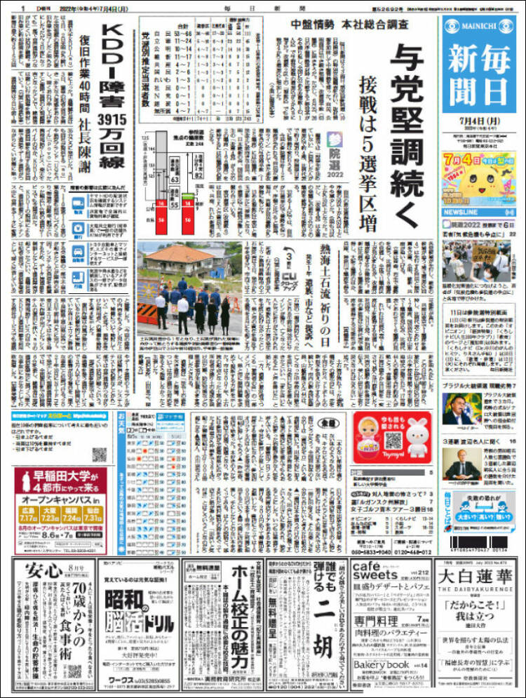 Portada de Mainichi Shimbun - 毎日新聞 (Japan)