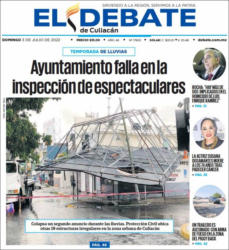 Portada de El Debate de Culiacán (México)