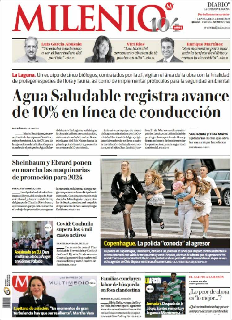 Portada de Milenio - Laguna (México)