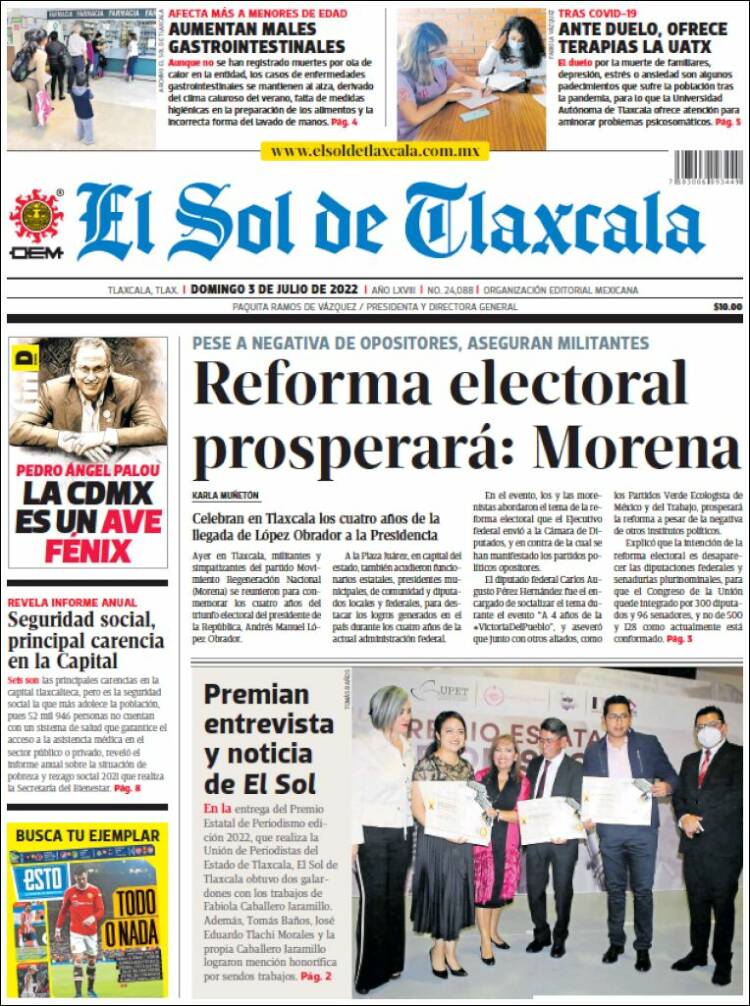 Portada de El Sol de Tlaxcala (México)