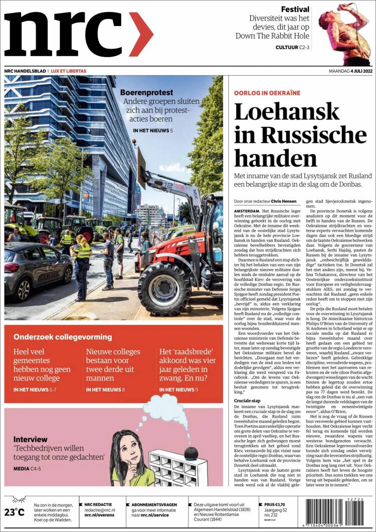 Portada de NRC Handelsblad (Pa&iacute;ses Bajos)