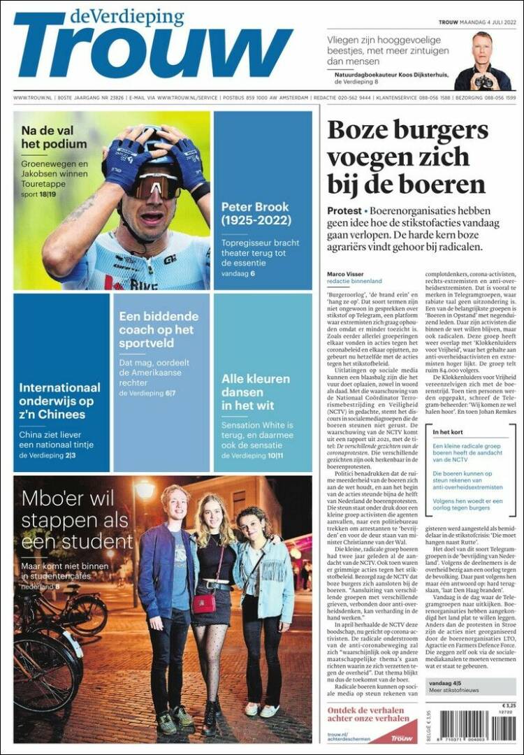 Portada de Trouw (Pa&iacute;ses Bajos)