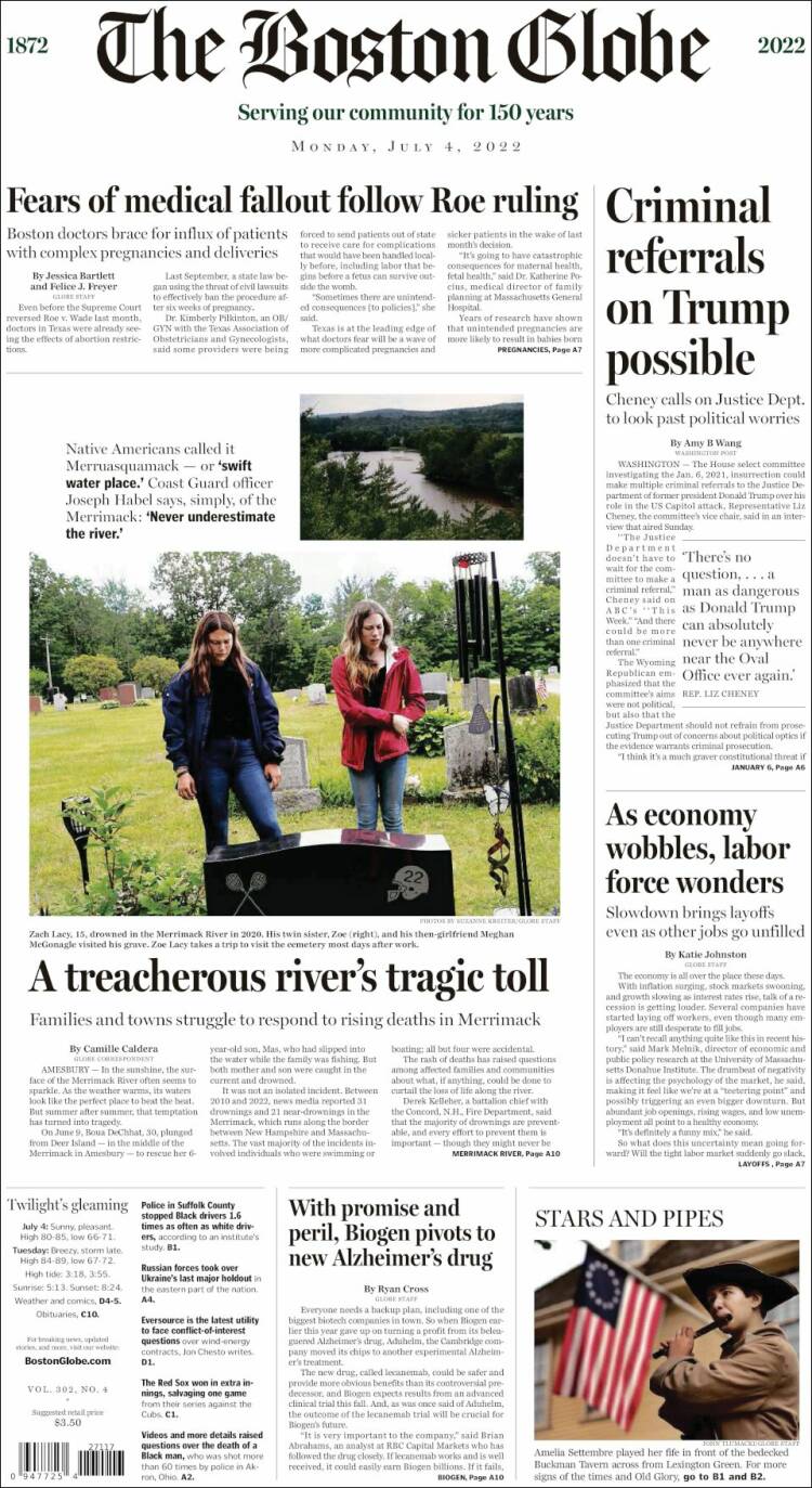 Portada de Boston Globe (USA)