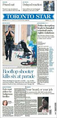 Portada de The Toronto Star (Canadá)