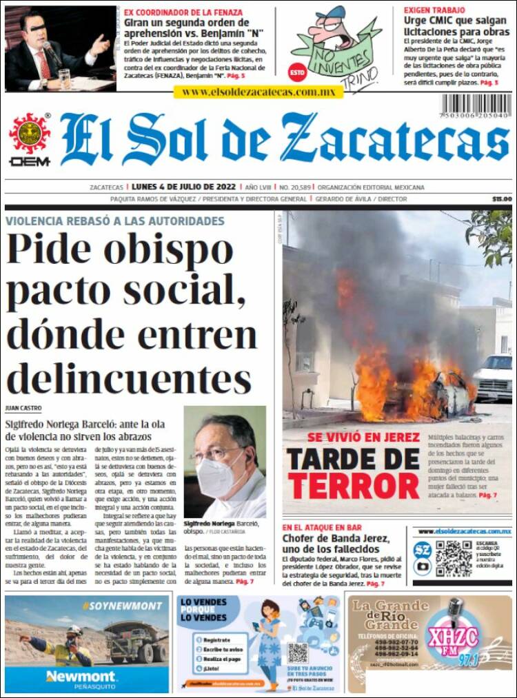 Portada de El Sol de Zacatecas (Mexico)